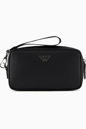 Emporio Armani Neceser de piel saffiano regenerada con placa de águila ASV