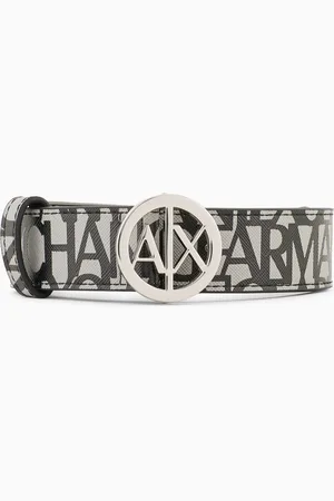 Armani Exchange Cintur??n de piel ecol??gica con hebilla redonda con logo