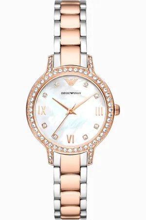 Emporio Armani Reloj de tres esferas con correa bicolor de acero inoxidable