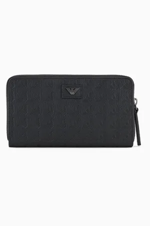 Emporio Armani Cartera con cremallera perimetral de piel con motivo integral de águila en relieve