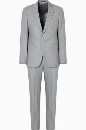 Emporio Armani Traje de abotonadura sencilla regular fit en lana fría tropical con elástico y motivo de microcuadros
