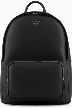 Emporio Armani Mochila redondeada de piel saffiano regenerada con placa de águila ASV