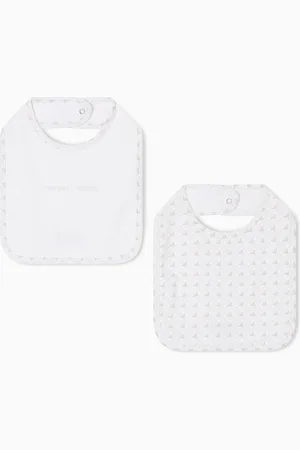 Emporio Armani Paquete de dos baberos de punto con logotipo y motivo de águilas con efecto óptico