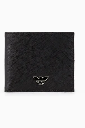 Emporio Armani Cartera de piel saffiano regenerada con placa de águila ASV