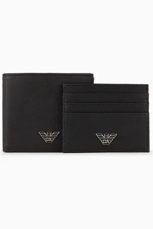 Emporio Armani Caja regalo con cartera y tarjetero en piel saffiano regenerada con placa de águila ASV