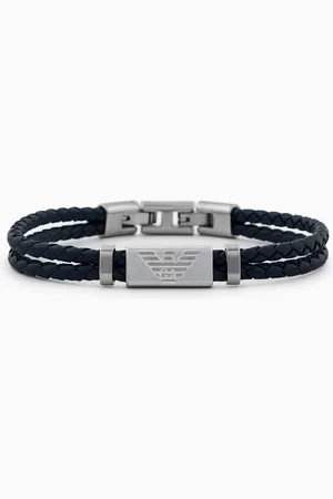 Emporio Armani Pulsera de acero inoxidable y piel negra