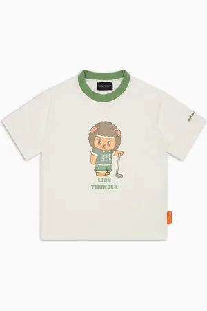 Emporio Armani Camiseta de punto orgánico con estampado Manga Bear Crew ASV