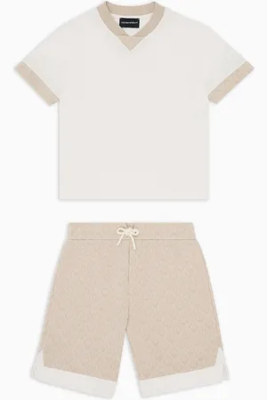 Emporio Armani Conjunto de camiseta y pantalones cortos de punto jacquard con motivo integral de águila