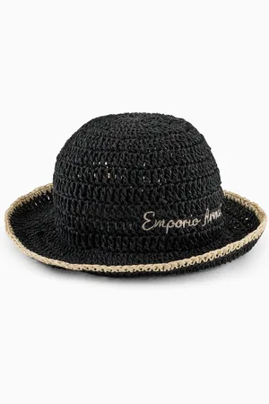 Emporio Armani Sombrero cloche de papier trenzado con logotipo