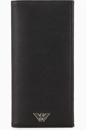 Emporio Armani Portayenes de piel saffiano regenerada con placa de águila ASV