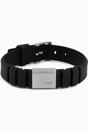 Emporio Armani Pulsera ID de acero inoxidable y silicona negra