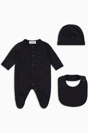 Emporio Armani Set de regalo con mono, babero y gorrito con motivo integral de águila con efecto óptico