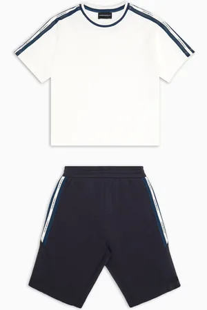 Emporio Armani Conjunto de camiseta y bermudas de punto con cinta con logotipo