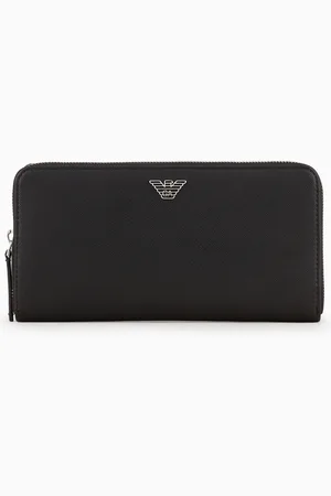 Emporio Armani Cartera con cremallera perimetral de piel saffiano regenerada con placa de águila ASV