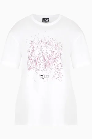 EA7 Camiseta de cuello redondo de punto de algodón puro Logo Series