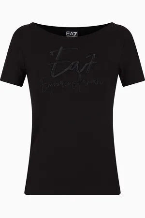 EA7 Camiseta de cuello de barco de algodón elástico Logo Series