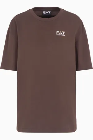 EA7 Camiseta de cuello redondo con maxiestampado de punto de algodón puro
