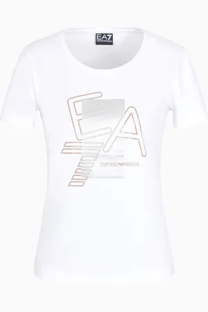 EA7 Camiseta de cuello redondo Logo Series de algodón elástico