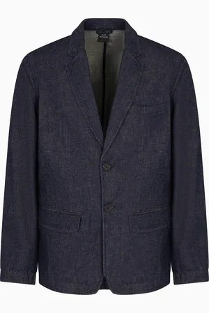 Armani Exchange Chaqueta de abotonadura sencilla de algod??n y lino
