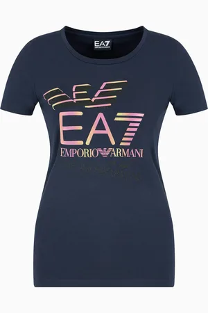 EA7 Camiseta de cuello redondo de algodón elástico con logotipo Logo Series