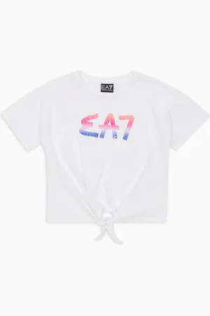 EA7 Camiseta de cuello redondo de algodón elástico Logo Series Girl