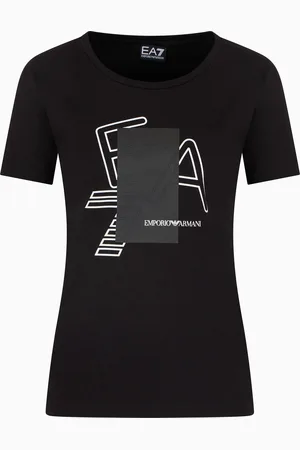 EA7 Camiseta de cuello redondo Logo Series de algodón elástico