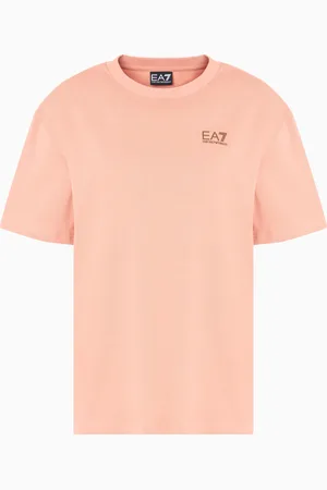 EA7 Camiseta de cuello redondo con maxiestampado de punto de algodón puro