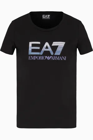 EA7 Camiseta de cuello redondo de algodón elástico con logotipo de lentejuelas Logo Series