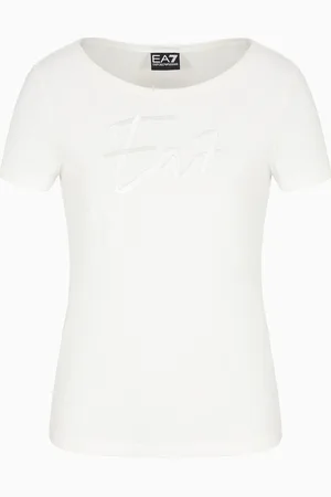 EA7 Camiseta de cuello de barco de algodón elástico Logo Series
