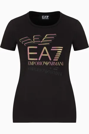 EA7 Camiseta de cuello redondo de algodón elástico con logotipo Logo Series