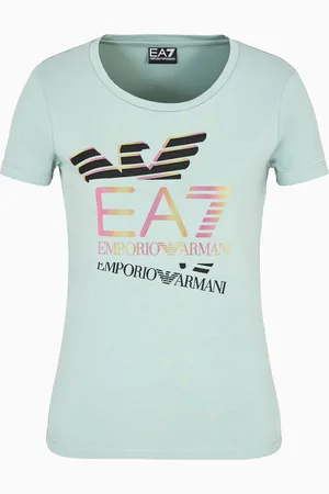 EA7 Camiseta de cuello redondo de algodón elástico con logotipo Logo Series