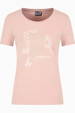 EA7 Camiseta de cuello redondo Logo Series de algodón elástico
