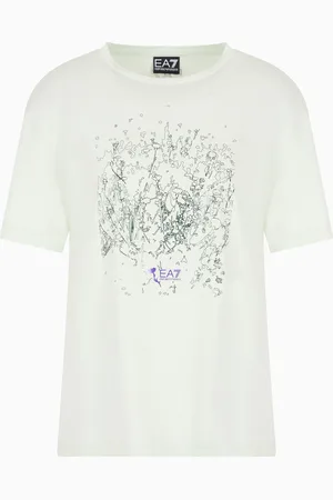 EA7 Camiseta de cuello redondo de punto de algodón puro Logo Series