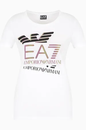 EA7 Camiseta de cuello redondo de algodón elástico con logotipo Logo Series