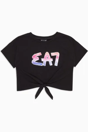 EA7 Camiseta de cuello redondo de algodón elástico Logo Series Girl
