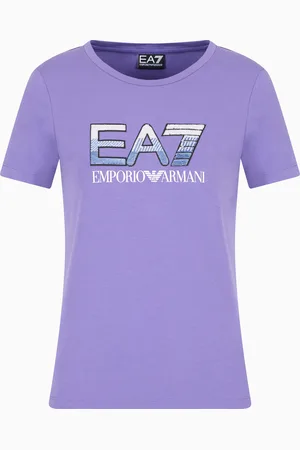 EA7 Camiseta de cuello redondo de algodón elástico con logotipo de lentejuelas Logo Series