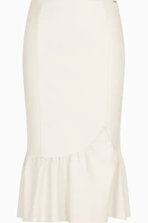 Armani Exchange Falda midi de piel sint??tica con volante de ASV