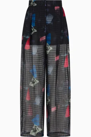Emporio Armani Pantalones de seda con pinzas, motivo de microcuadros y estampado abstracto