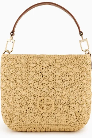 Giorgio Armani Bandolera peque??a de rafia pespunteada en abanico y piel