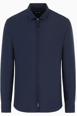 Giorgio Armani Camisa slim fit en sirsaca de algod??n con cremallera