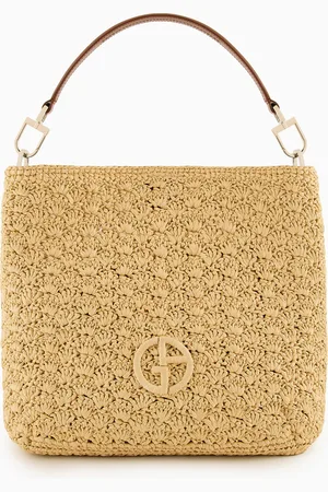 Giorgio Armani Bolso bandolera mediano de rafia pespunteada en abanico y piel