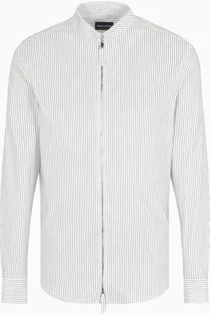 Giorgio Armani Camisa slim fit con cremallera de mezcla de algod??n a rayas