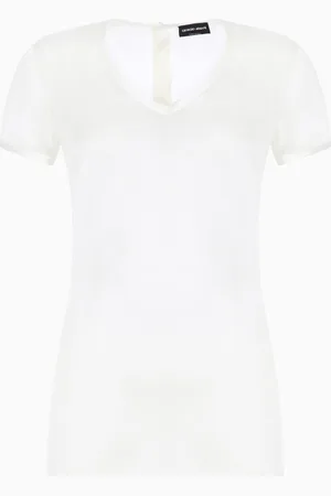 Giorgio Armani Blusa de charm??s de seda con cuello de pico