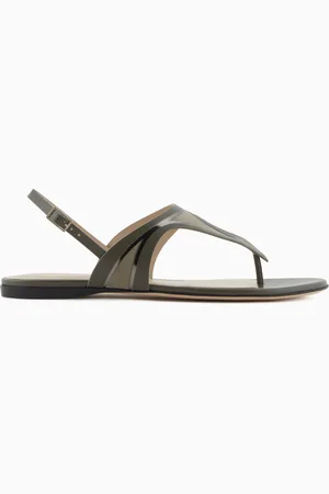 Giorgio Armani Sandalia plana de dedo de piel y ante