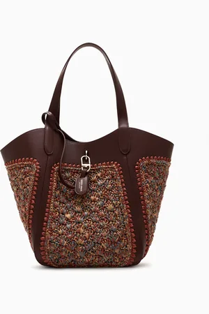 Giorgio Armani Bolso de mano mediano en piel y rafia punto abanico