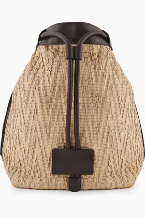 Giorgio Armani Bolso mochila de rafia y piel
