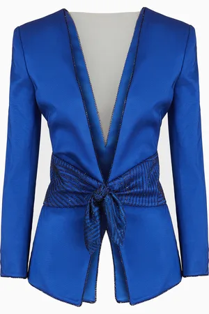 Giorgio Armani Chaqueta de abotonadura sencilla en seda con cintur??n bordado