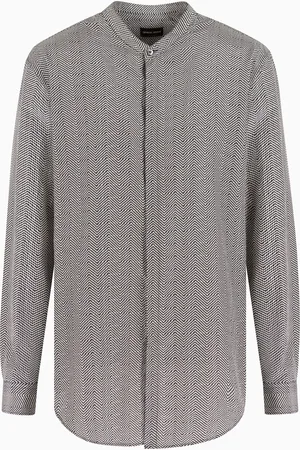 Giorgio Armani Camisa regular fit de seda y algod??n con estampado de chevr??n