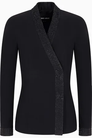 Giorgio Armani Chaqueta de abotonadura sencilla de cady de seda con cristales aplicados