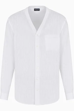 Giorgio Armani Camisa regular fit de lino con pliegues delanteros